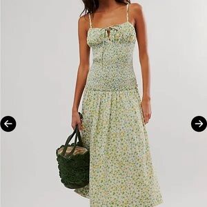 Free People Yellow Green Floral Maxi Dress